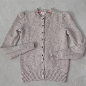 Mini Boden Girls Large 10 12 Cream Speckled Knit Puff Sleeve Button Cardigan